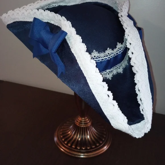 Blue Satin Costume Tricorn Ladies  Hat Royal Blue Pirate King or Queen Tricorn Hat Fancy Black and  main image 3